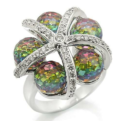 0W299 - Gold Plated Brass Ring with Top Grade Crystal  in Multi Color