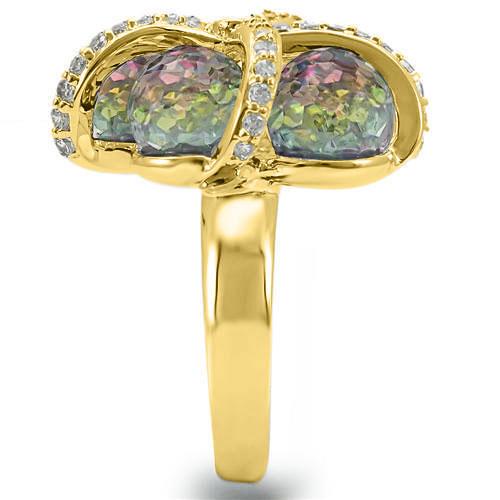 0W299 - Gold Plated Brass Ring with Top Grade Crystal  in Multi Color