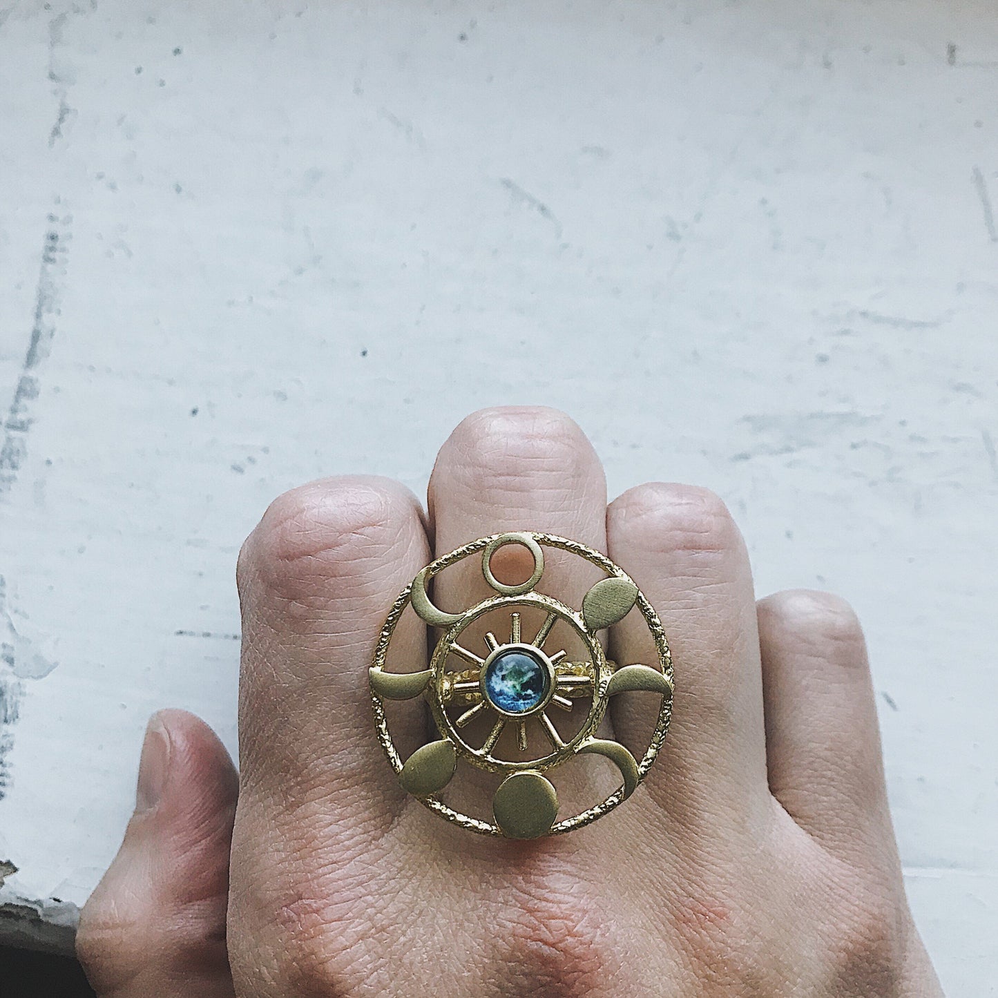 Large Moon Phase Statement Cocktail Ring