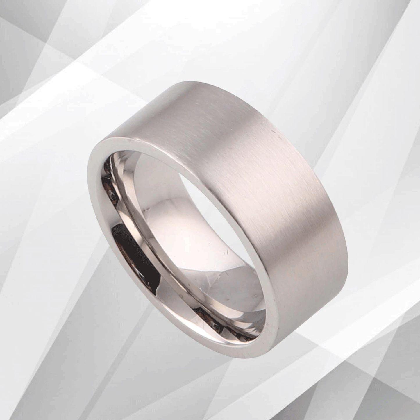 Men's Flat Titanium 18Ct White Gold Over Ring