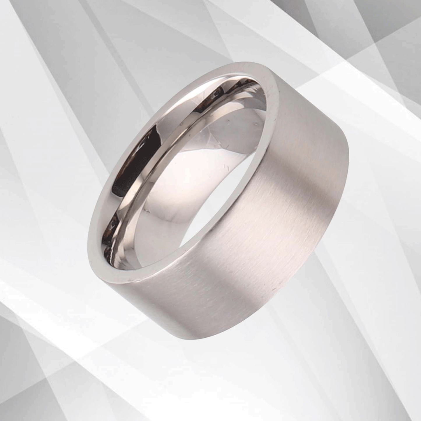 Men's Flat Titanium 18Ct White Gold Over Ring