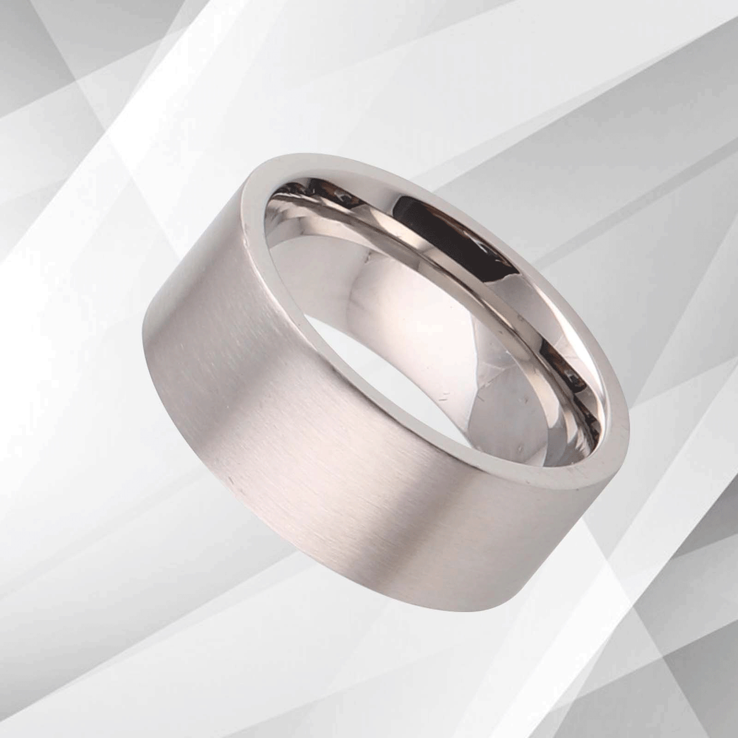 Men's Flat Titanium 18Ct White Gold Over Ring