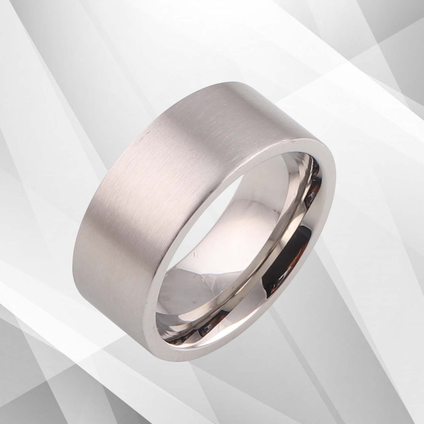 Men's Flat Titanium 18Ct White Gold Over Ring