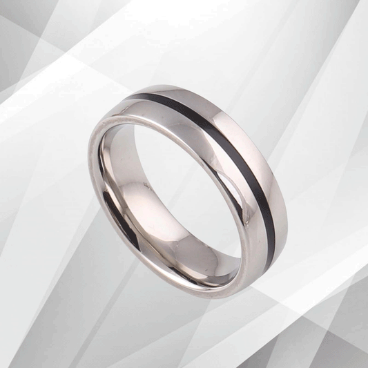 Men's Titanium D Shaped 18Ct White Gold Ring