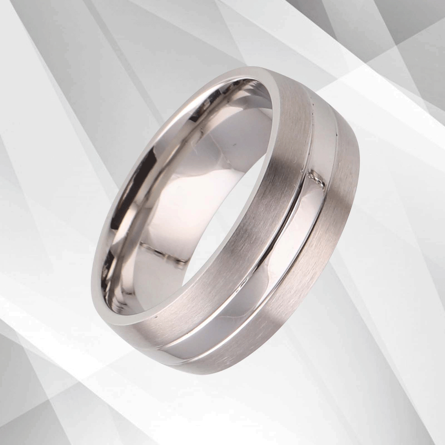 Mens Titanium Ring D Shaped 18Ct White Gold