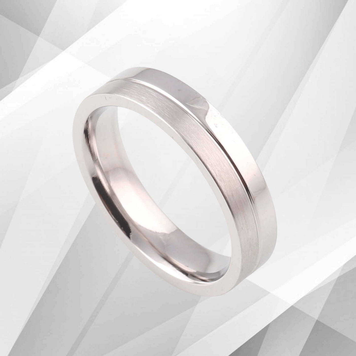 Sleek Mens Flat Shape Titanium Band Ring