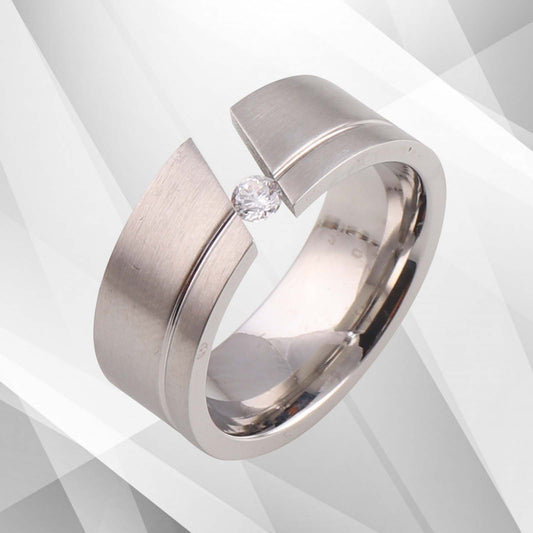 0.35Ct C Z Diamond Titanium Wedding Anniversary Band 18Ct White Gold