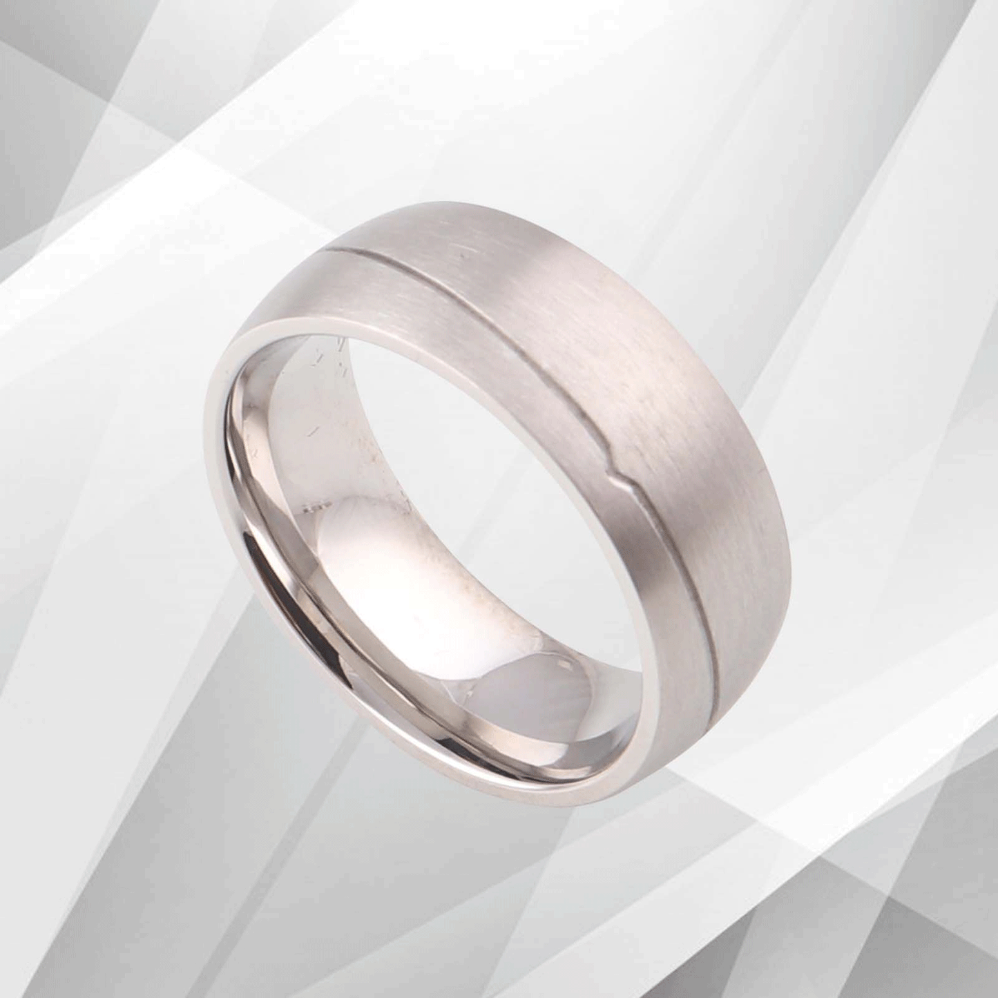 8mm Contemporary Men’s Anniversary Engagement Wedding Ring 18Ct White