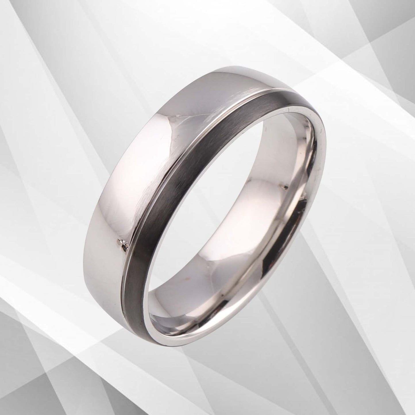 Men's Titanium Ring D Shaped 18Ct White Gold