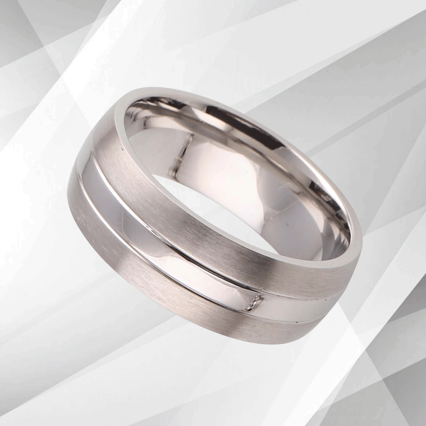 Mens Titanium Ring D Shaped 18Ct White Gold