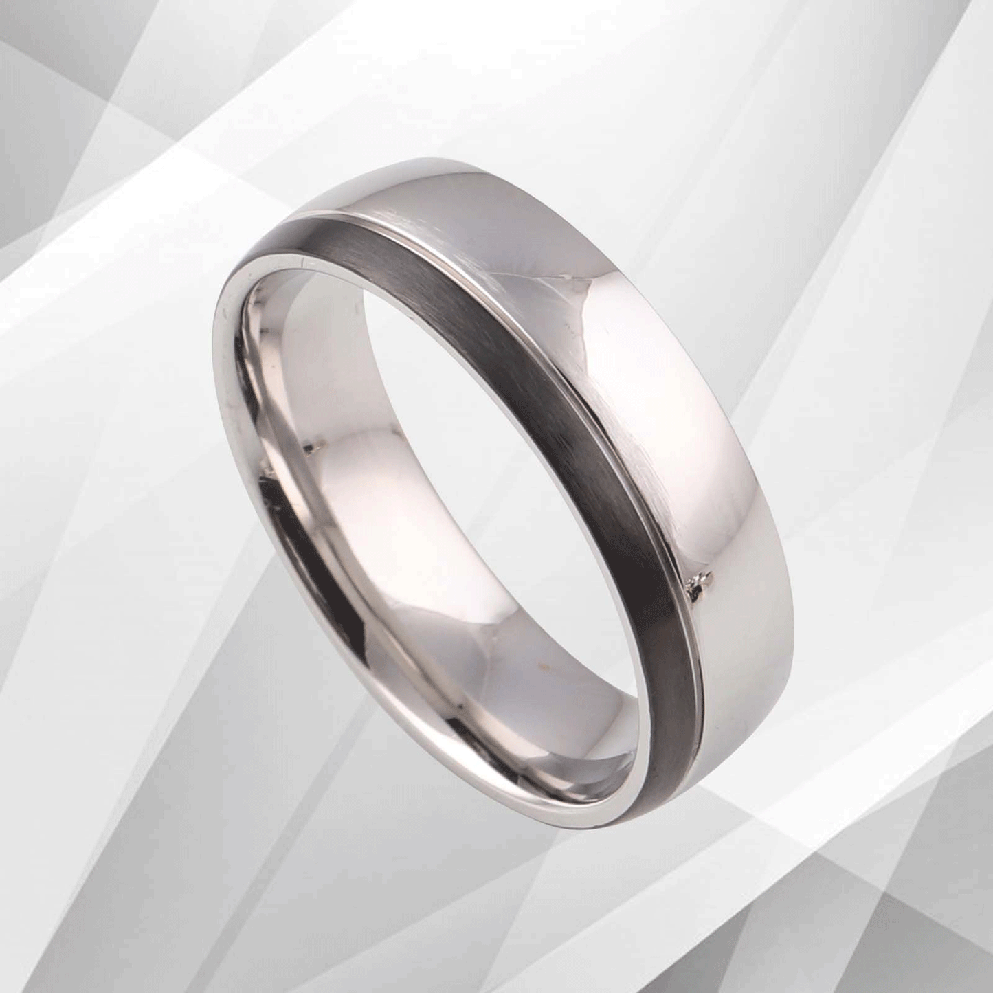 Men's Titanium Ring D Shaped 18Ct White Gold