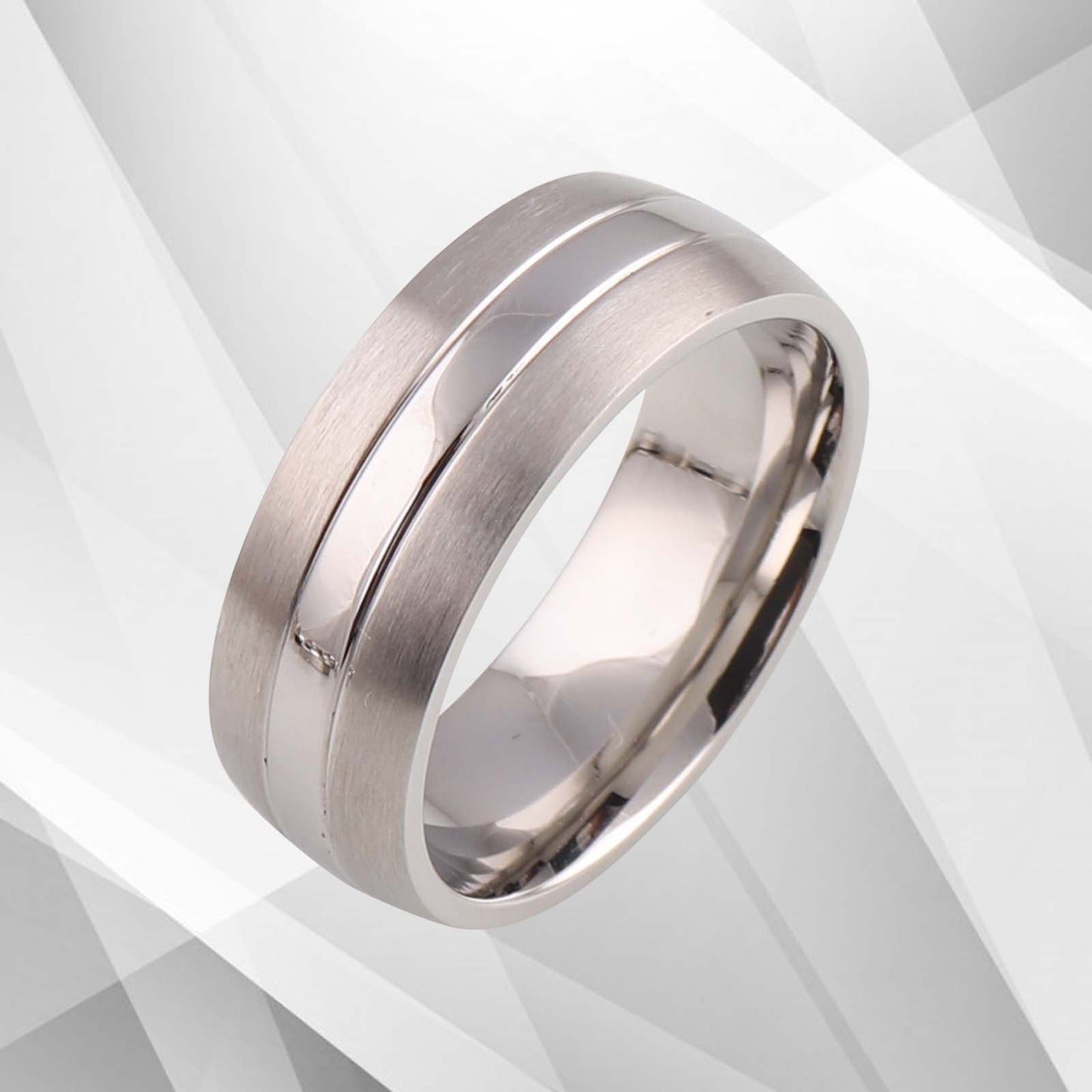 Mens Titanium Ring D Shaped 18Ct White Gold