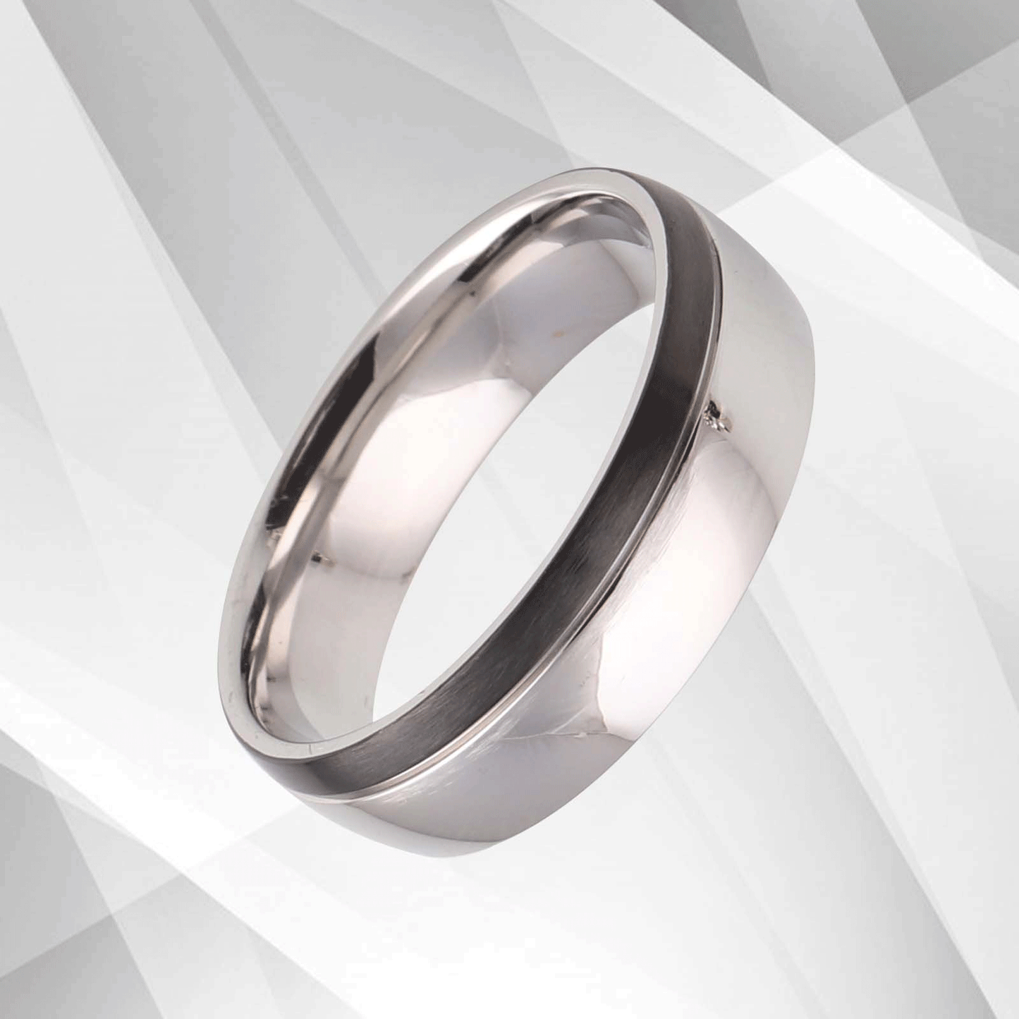 Men's Titanium Ring D Shaped 18Ct White Gold