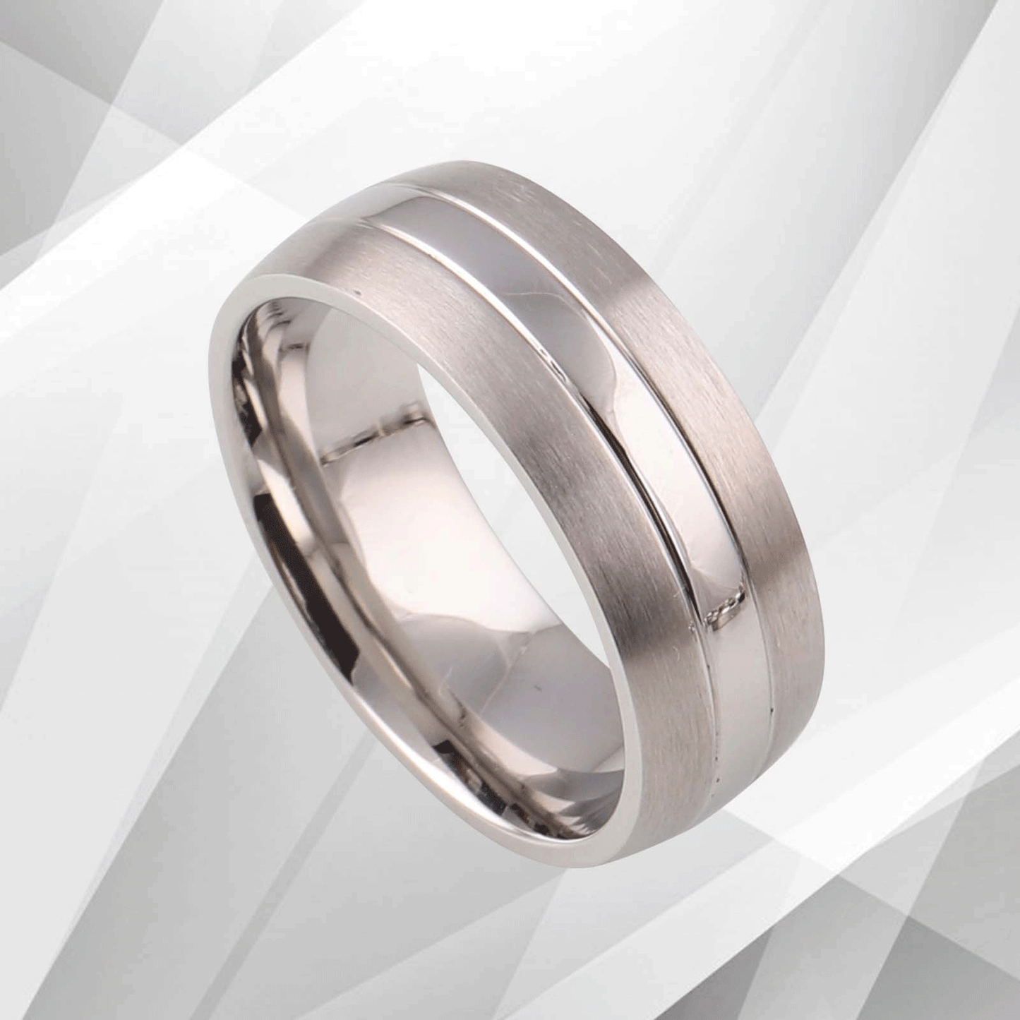 Mens Titanium Ring D Shaped 18Ct White Gold