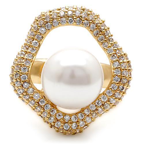 Ring with Synthetic Pearl- Gold over Brass Fashion ring