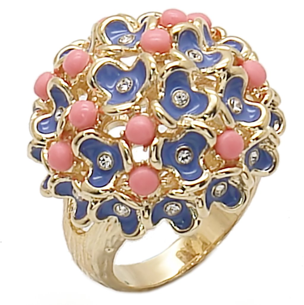 Gold Brass Ring with Semi-Precious in Rose