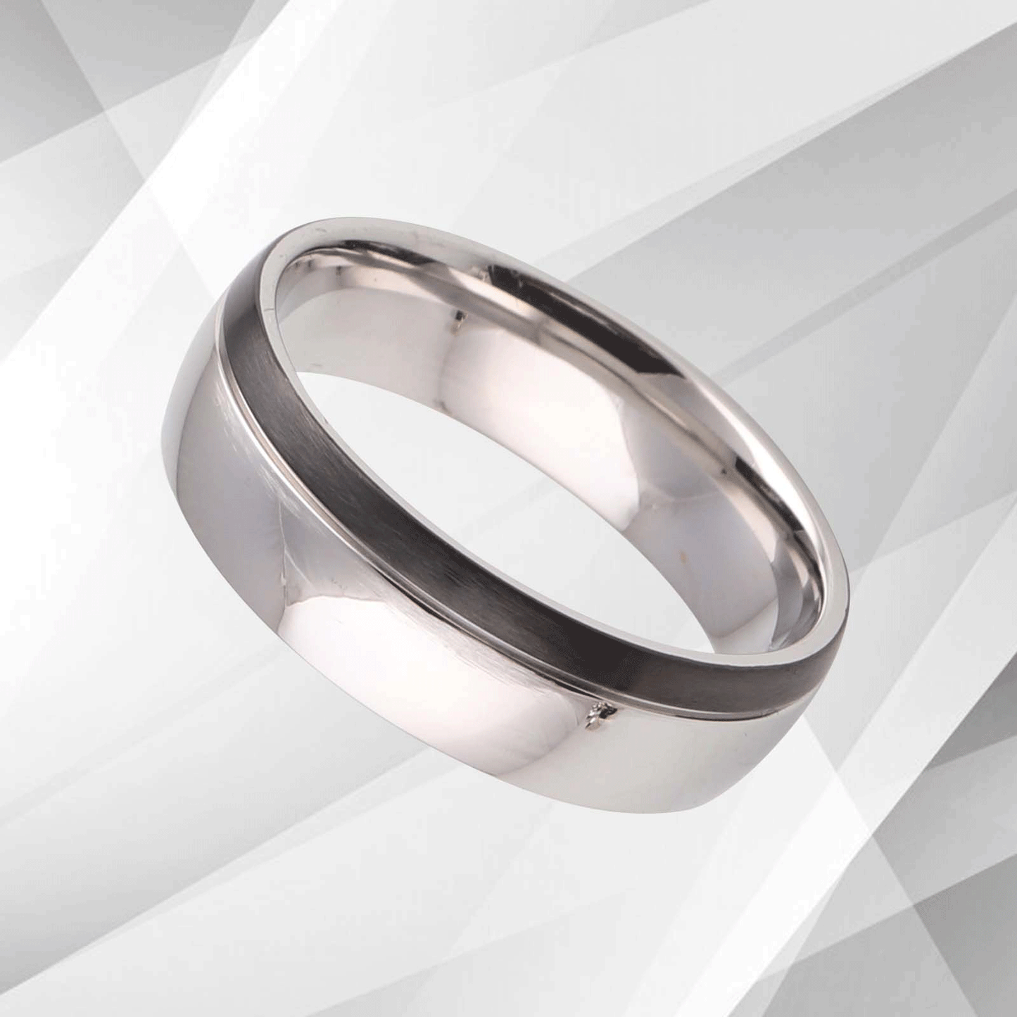 Men's Titanium Ring D Shaped 18Ct White Gold