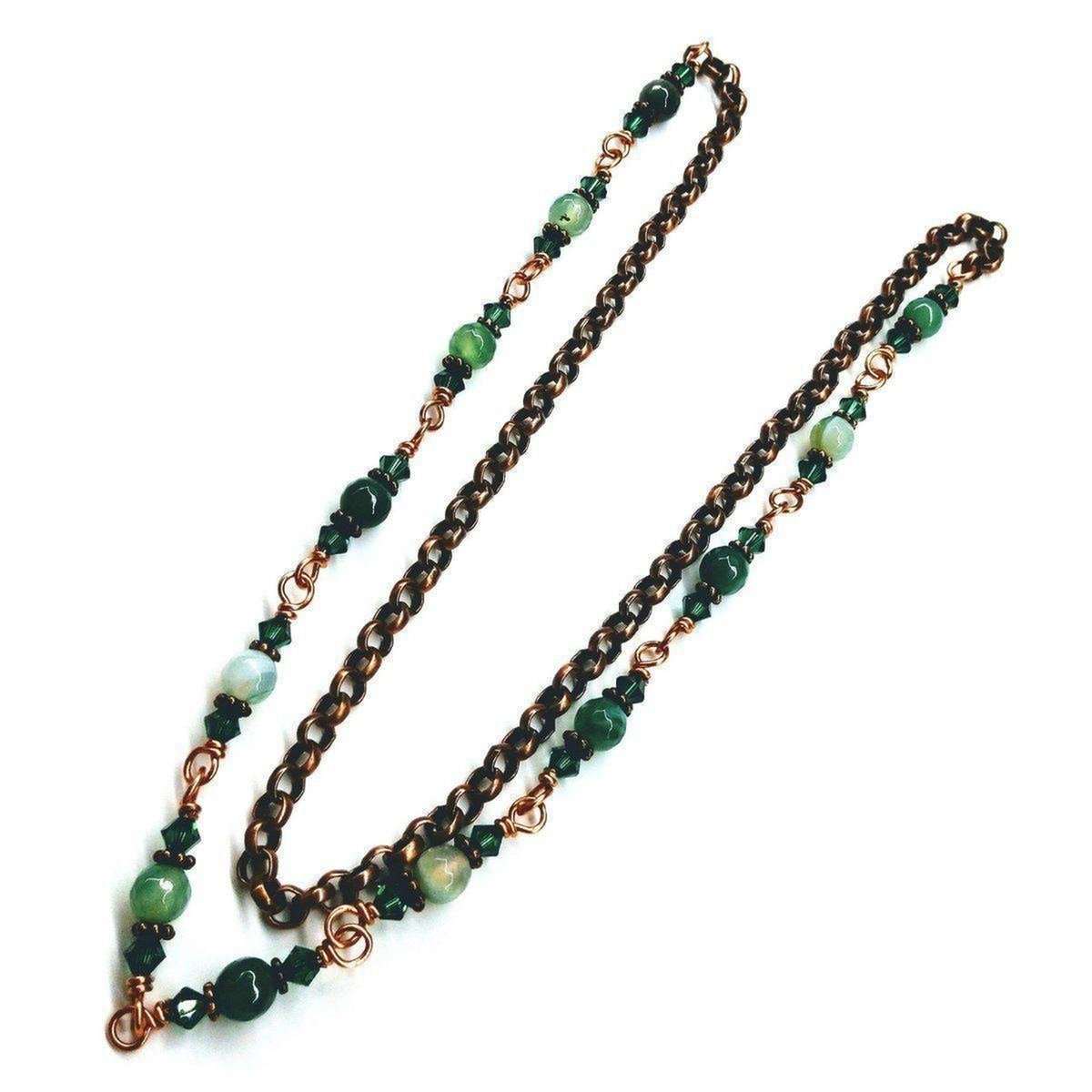 Emerald Agate Striped Gemstone Wire Wrapped Necklace 24 Inches