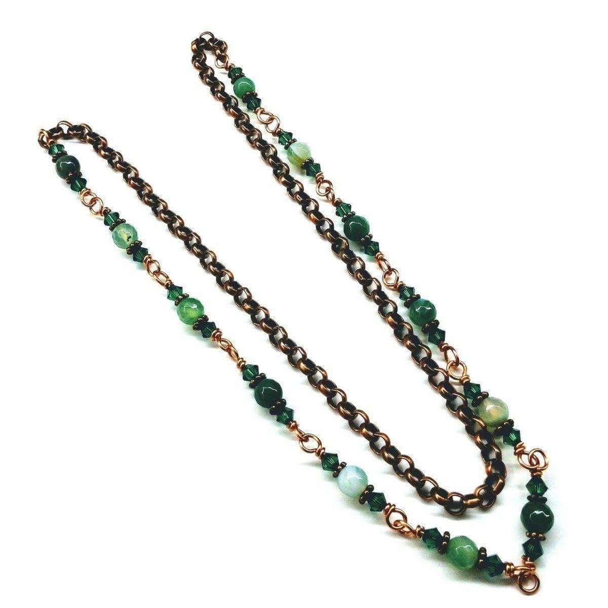 Emerald Agate Striped Gemstone Wire Wrapped Necklace 24 Inches