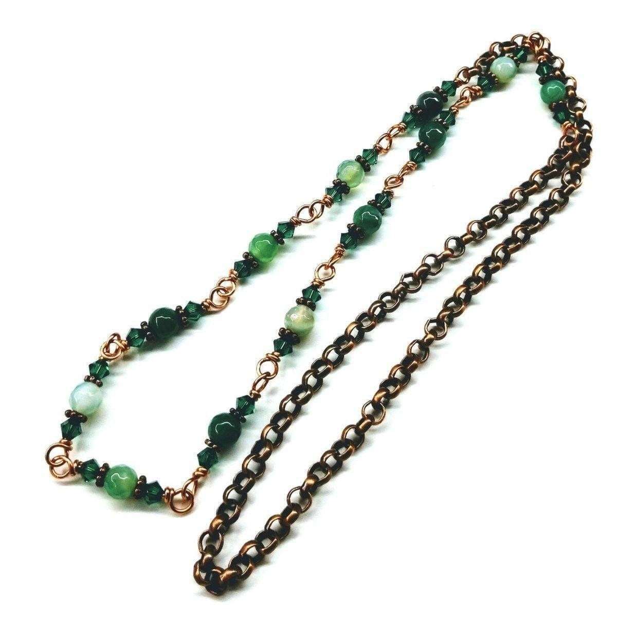 Emerald Agate Striped Gemstone Wire Wrapped Necklace 24 Inches