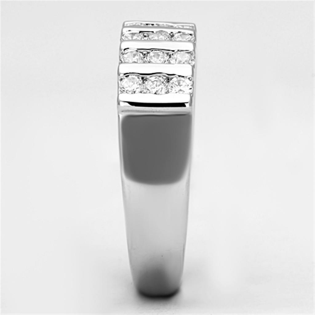 3W488 - Rhodium Brass Ring with AAA Grade CZ  in Clear