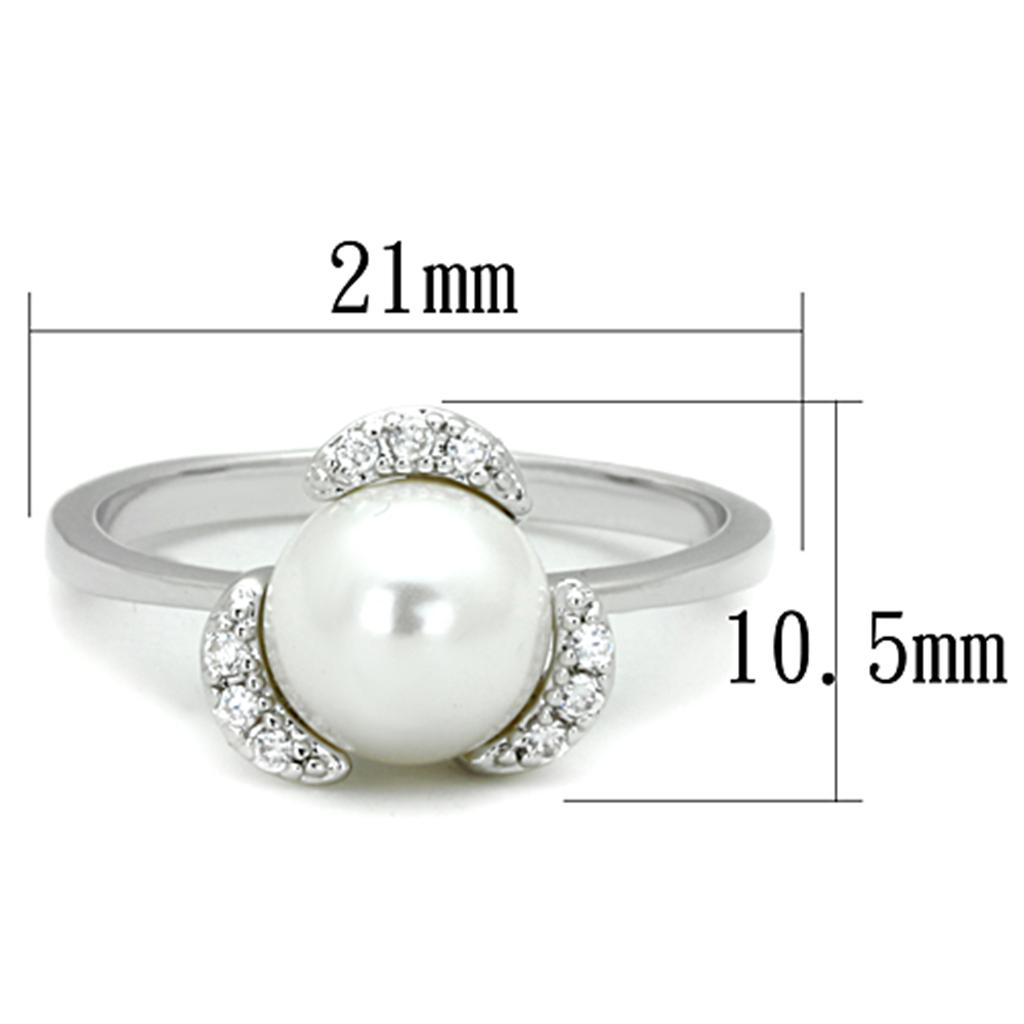 3W721 - Rhodium Brass Ring with Synthetic Pearl in White