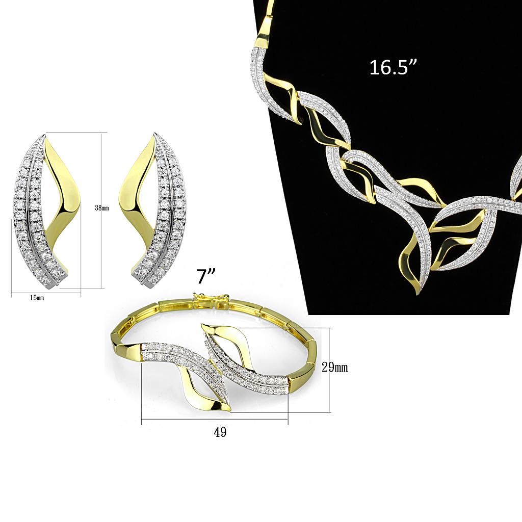 3W942 - Gold+Rhodium Brass Jewelry Sets with AAA Grade CZ  in Clear