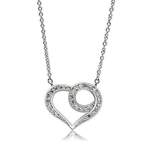 3W075 - Rhodium Brass Necklace with AAA Grade CZ  in Clear