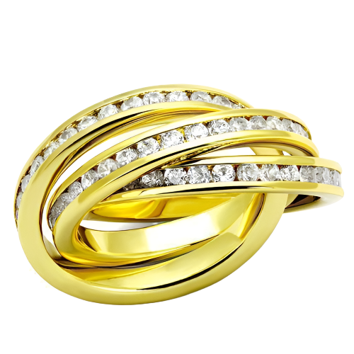 3W1330 - Gold Brass Ring with AAA Grade CZ  in Clear