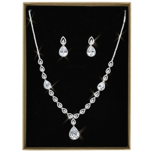 3W1427 - Rhodium Brass Jewelry Sets with AAA Grade CZ  in Clear