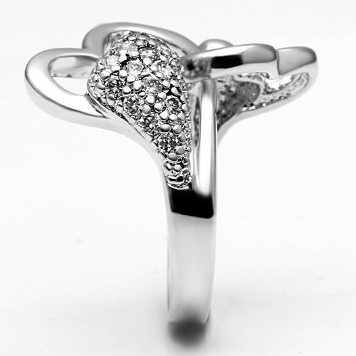 3W213 - Rhodium Brass Ring with AAA Grade CZ  in Clear