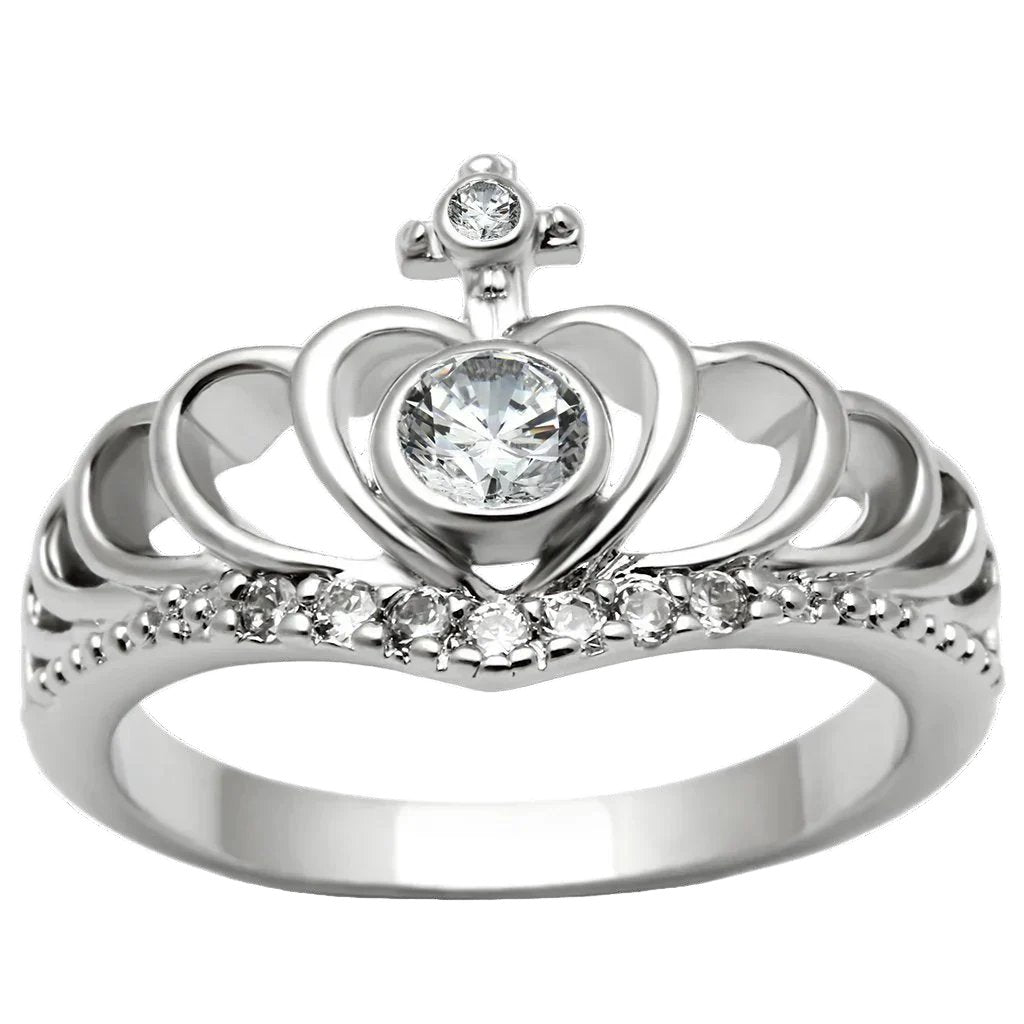 3W229 - Rhodium Brass Ring with AAA Grade CZ  in Clear