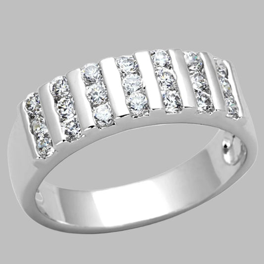 3W488 - Rhodium Brass Ring with AAA Grade CZ  in Clear