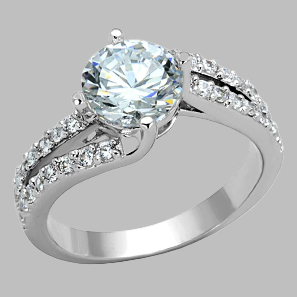 3W770 - Rhodium Brass Ring with AAA Grade CZ  in Clear