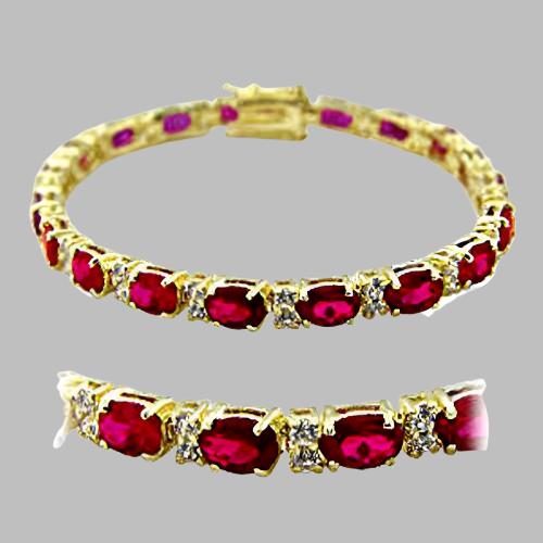 415505 - Gold Brass Bracelet with Synthetic Garnet in Ruby