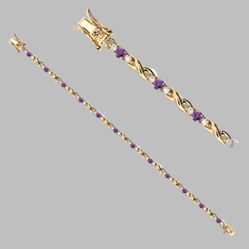 46805 - Gold Brass Bracelet with AAA Grade CZ  in Tanzanite