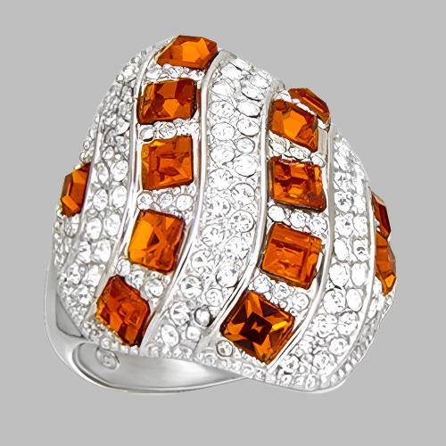 55307 - Rhodium Brass Ring with Top Grade Crystal  in Topaz