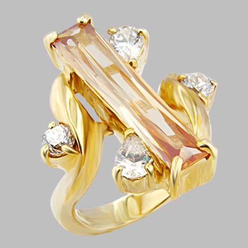 56423 - Gold Brass Ring with AAA Grade CZ  in Champagne