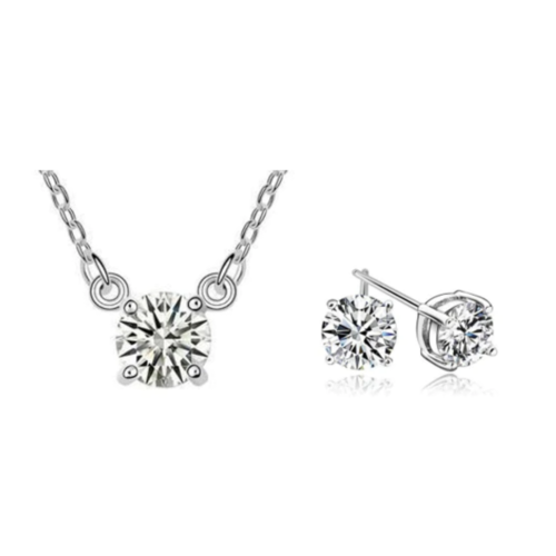 White Gold Cubic Zirconia Necklace and Earring Set for Women