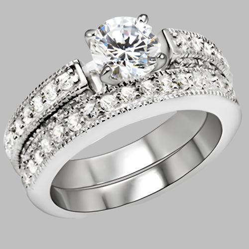 5X016 - Rhodium Brass Ring with AAA Grade CZ  in Clear