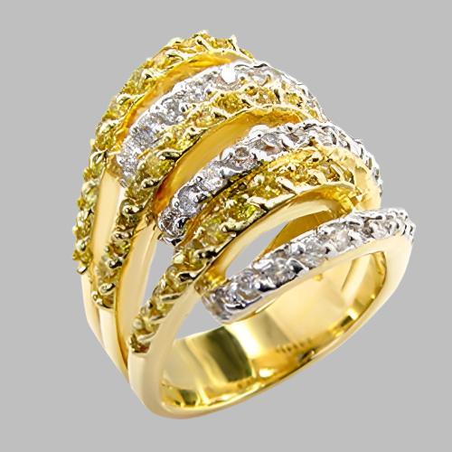 60110 - Gold+Rhodium Brass Ring with AAA Grade CZ  in Topaz