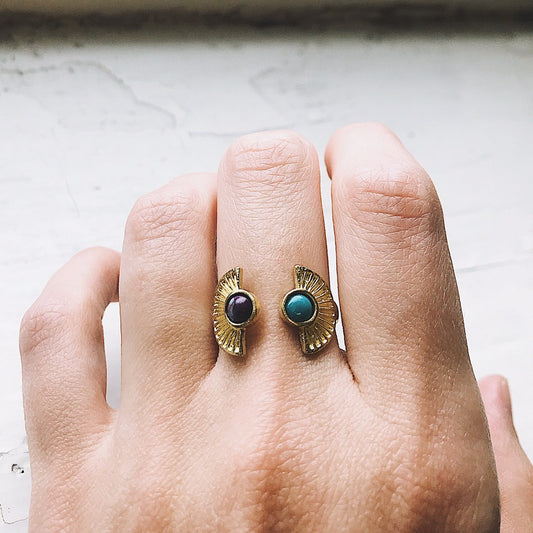 Dawn to Dusk - Two Stone Turquoise Boho Sunburst Ring