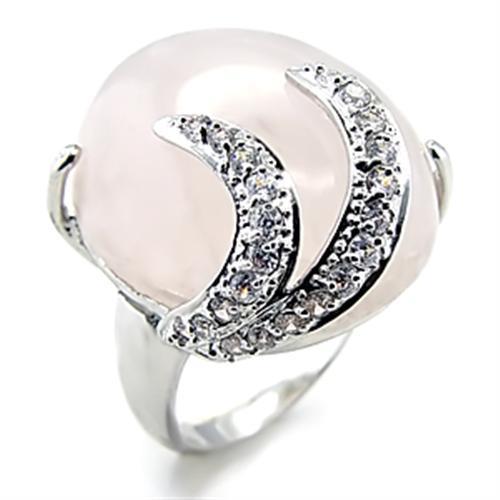 6X028 - Rhodium Brass Ring with Precious Stone PINK CRYSTAL in Light