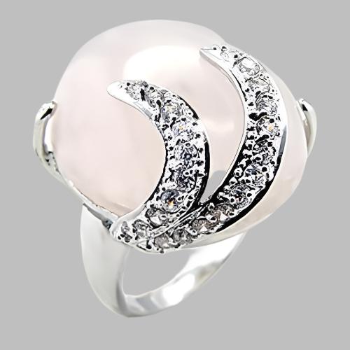 6X028 - Rhodium Brass Ring with Precious Stone PINK CRYSTAL in Light