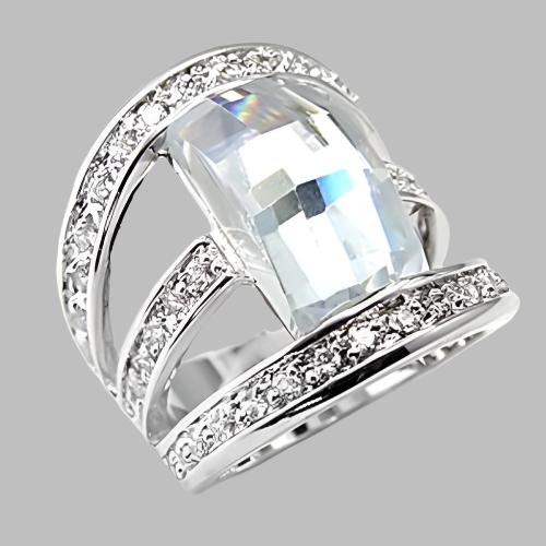 7X053 - Rhodium Brass Ring with AAA Grade CZ  in Clear