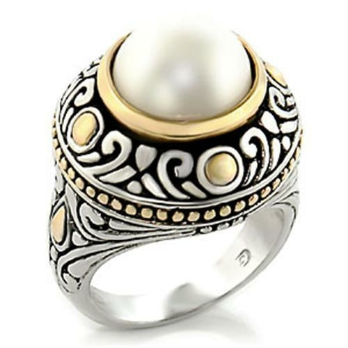 7X137 - Reverse Two-Tone Brass Ring with Synthetic  in White