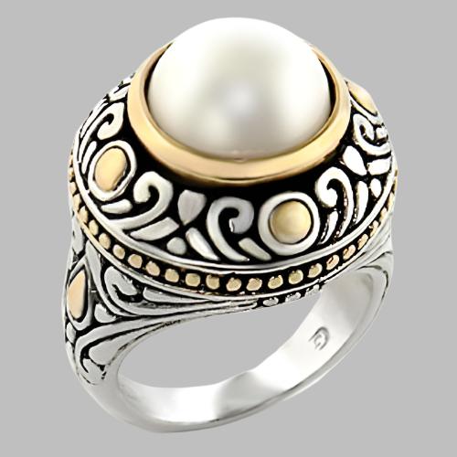 7X137 - Reverse Two-Tone Brass Ring with Synthetic  in White