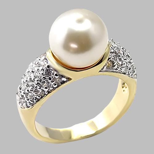 7X203 - Gold+Rhodium 925 Sterling Silver Ring with Synthetic Pearl in