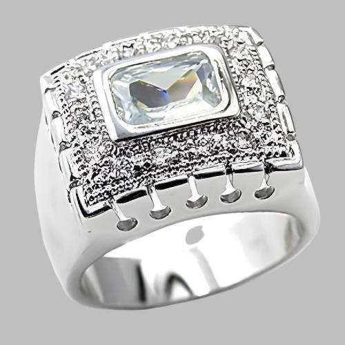 7X218 - Rhodium 925 Sterling Silver Ring with AAA Grade CZ  in Clear