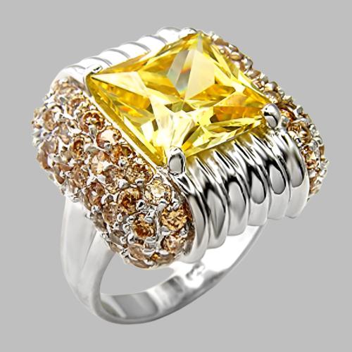 7X316 - Rhodium 925 Sterling Silver Ring with AAA Grade CZ  in Topaz